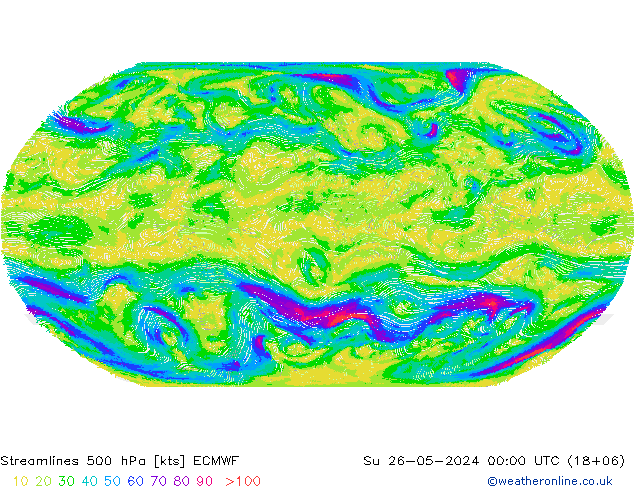 Streamlines 500 hPa ECMWF Su 26.05.2024 00 UTC