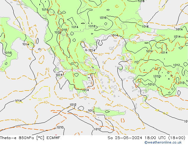 Theta-e 850hPa ECMWF Sa 25.05.2024 18 UTC