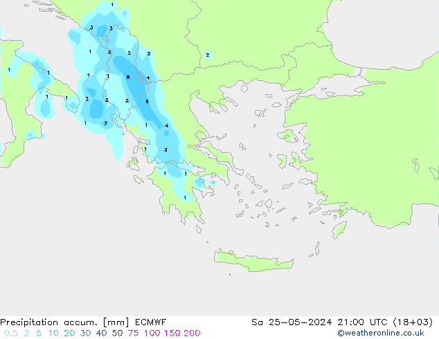 Precipitation accum. ECMWF Sáb 25.05.2024 21 UTC