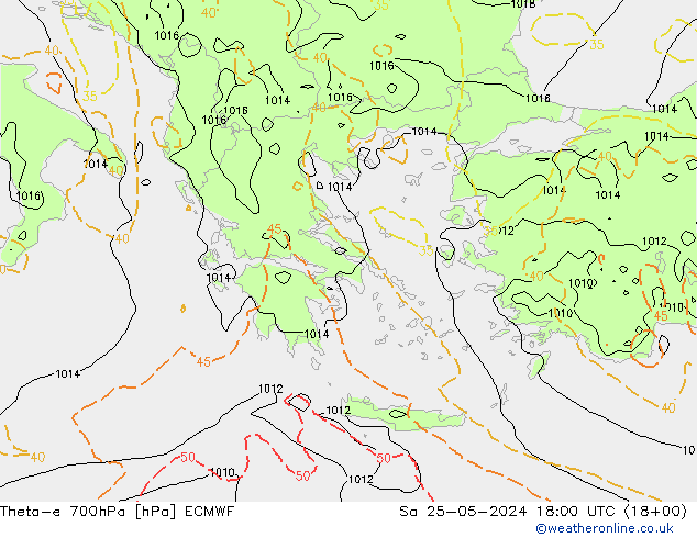 Theta-e 700hPa ECMWF sáb 25.05.2024 18 UTC