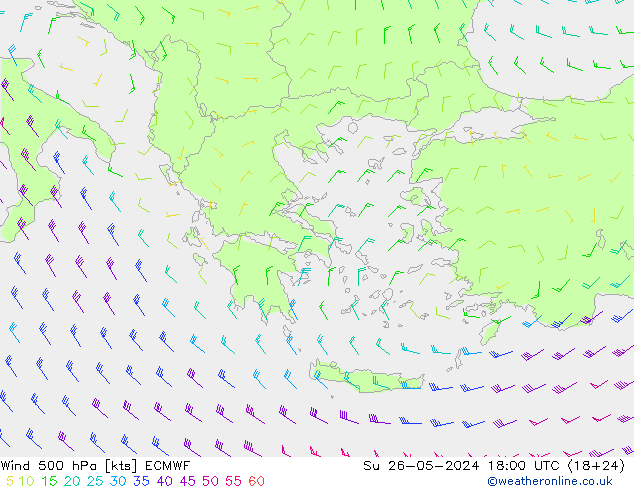 ветер 500 гПа ECMWF Вс 26.05.2024 18 UTC