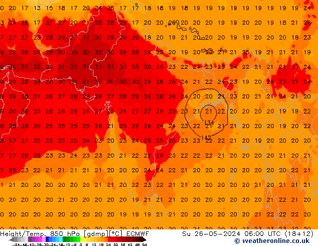 Z500/Rain (+SLP)/Z850 ECMWF  26.05.2024 06 UTC