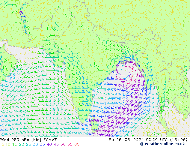 Wind 950 hPa ECMWF Su 26.05.2024 00 UTC