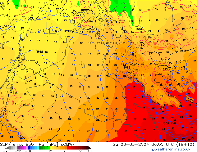 SLP/Temp. 850 hPa ECMWF zo 26.05.2024 06 UTC