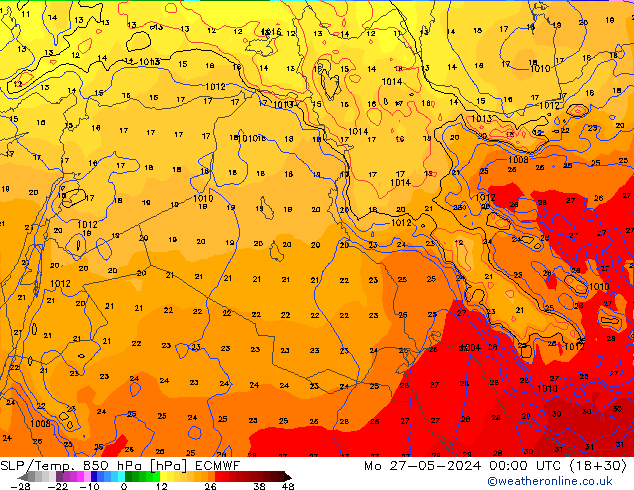 SLP/Temp. 850 hPa ECMWF Mo 27.05.2024 00 UTC