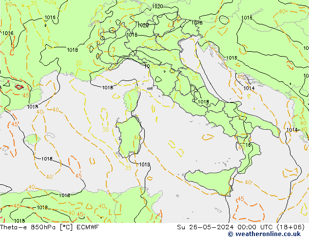 Theta-e 850hPa ECMWF Dom 26.05.2024 00 UTC