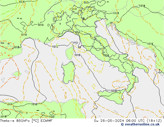 Theta-e 850hPa ECMWF Paz 26.05.2024 06 UTC