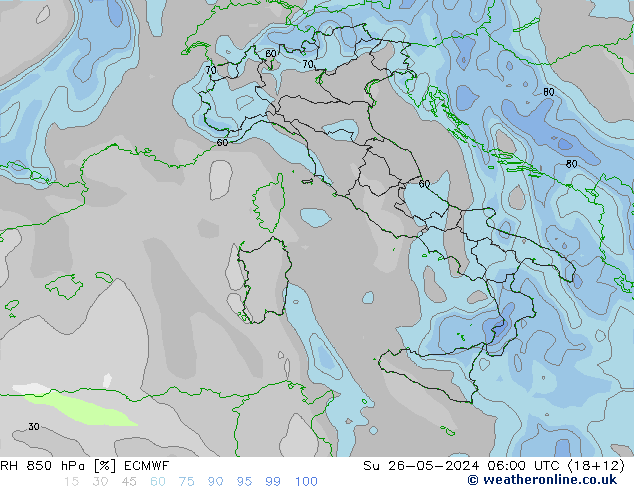 850 hPa Nispi Nem ECMWF Paz 26.05.2024 06 UTC