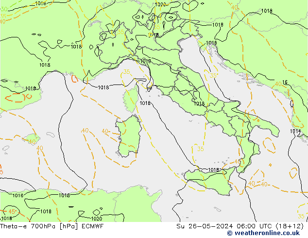 Theta-e 700hPa ECMWF Paz 26.05.2024 06 UTC