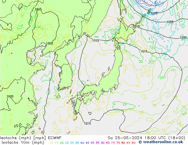 Isotachs (mph) ECMWF  25.05.2024 18 UTC