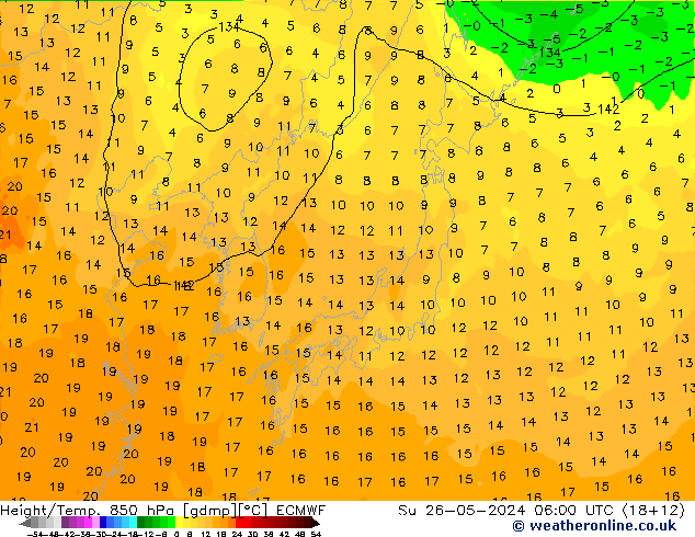 Z500/Yağmur (+YB)/Z850 ECMWF Paz 26.05.2024 06 UTC