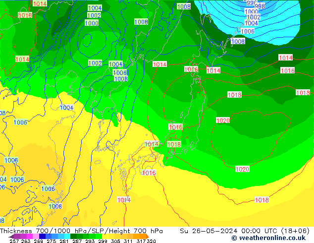 Schichtdicke 700-1000 hPa ECMWF So 26.05.2024 00 UTC