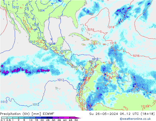 Z500/Yağmur (+YB)/Z850 ECMWF Paz 26.05.2024 12 UTC