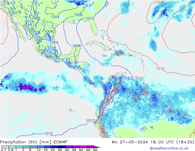 Precipitation (6h) ECMWF Mo 27.05.2024 00 UTC