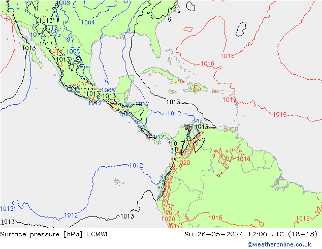 Atmosférický tlak ECMWF Ne 26.05.2024 12 UTC