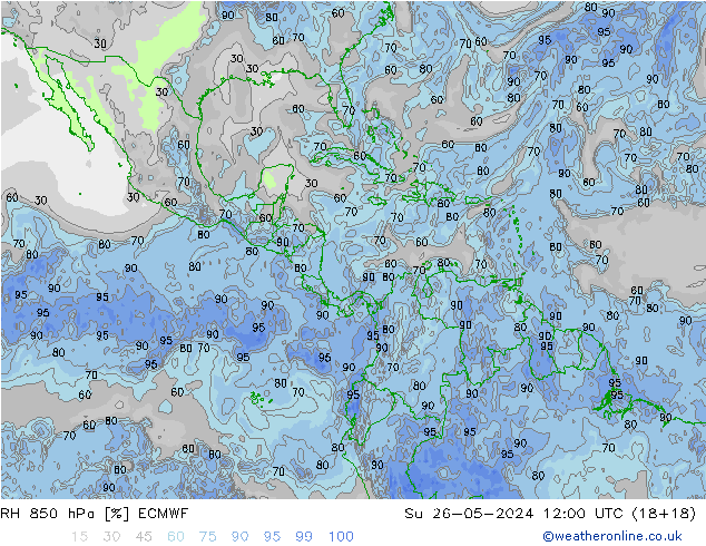 RH 850 hPa ECMWF Ne 26.05.2024 12 UTC