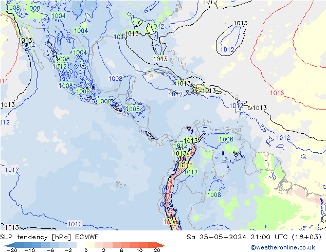 Drucktendenz ECMWF Sa 25.05.2024 21 UTC