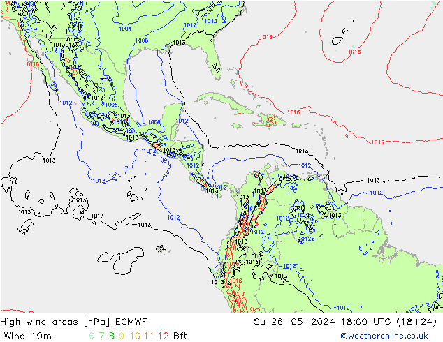 High wind areas ECMWF Dom 26.05.2024 18 UTC