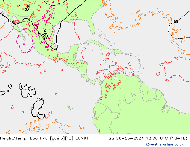 Z500/Yağmur (+YB)/Z850 ECMWF Paz 26.05.2024 12 UTC