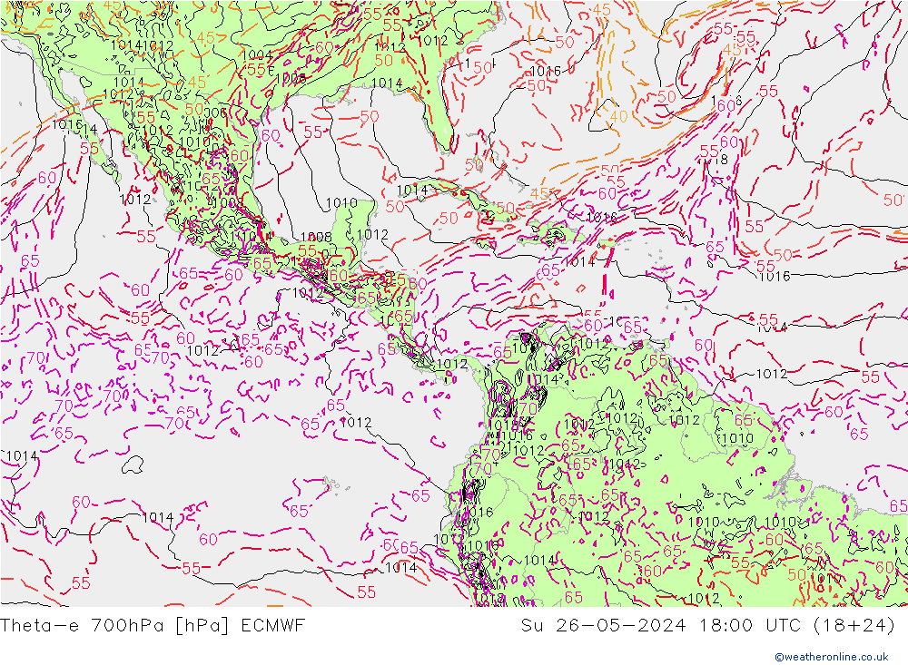 Theta-e 700hPa ECMWF  26.05.2024 18 UTC