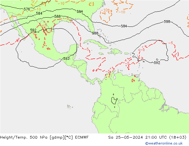 Hoogte/Temp. 500 hPa ECMWF za 25.05.2024 21 UTC