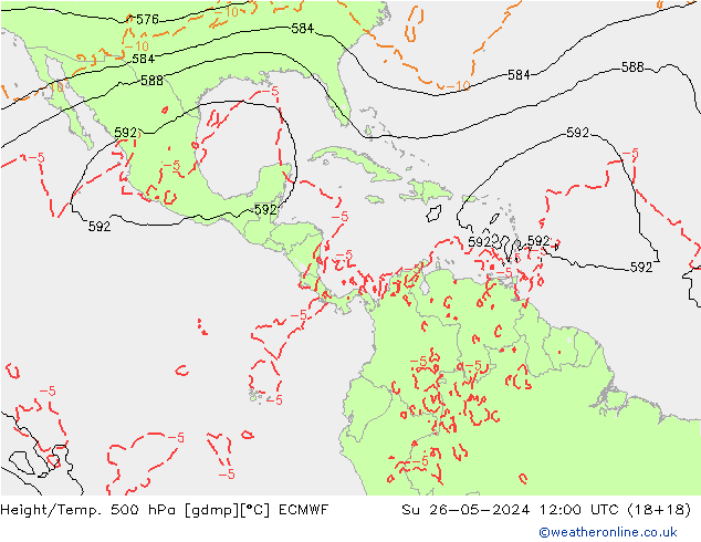 Z500/Yağmur (+YB)/Z850 ECMWF Paz 26.05.2024 12 UTC