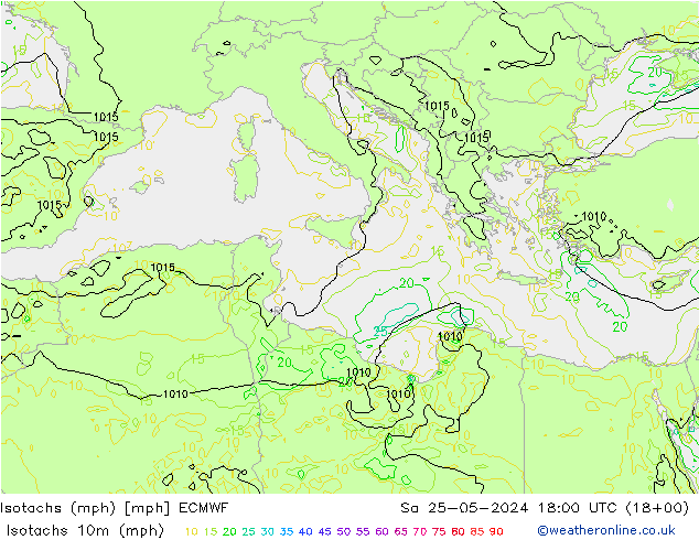 Isotachs (mph) ECMWF  25.05.2024 18 UTC