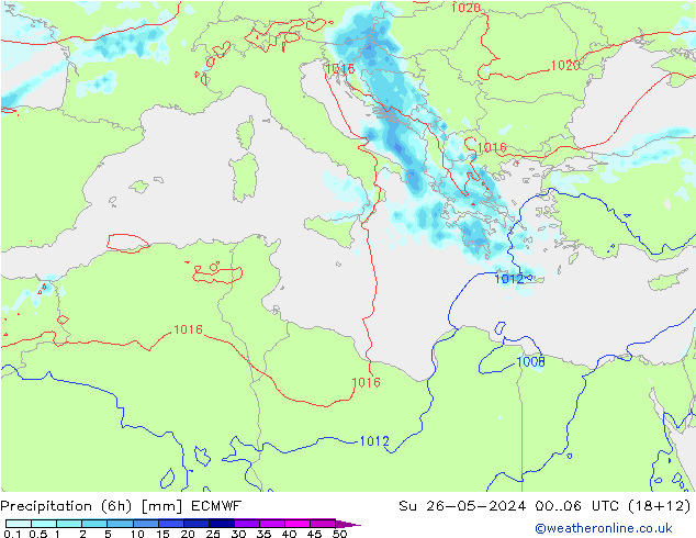 Precipitação (6h) ECMWF Dom 26.05.2024 06 UTC