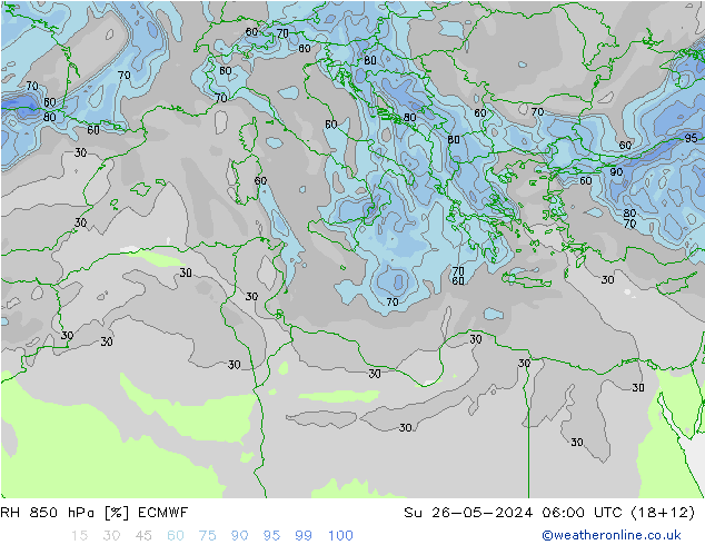 RH 850 hPa ECMWF  26.05.2024 06 UTC