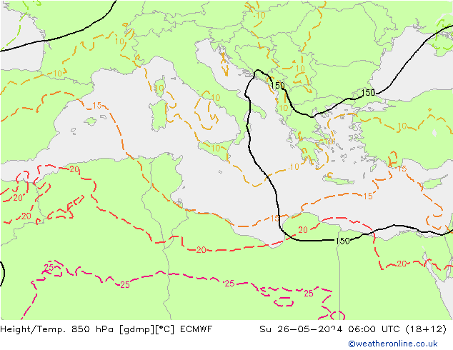 Z500/Rain (+SLP)/Z850 ECMWF dom 26.05.2024 06 UTC