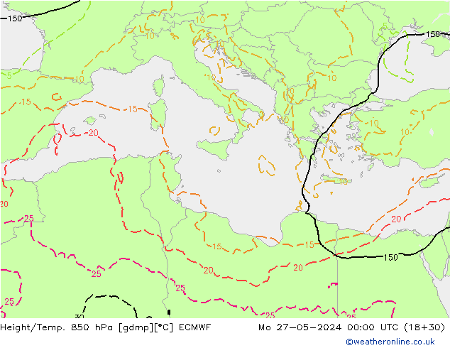 Z500/Rain (+SLP)/Z850 ECMWF lun 27.05.2024 00 UTC