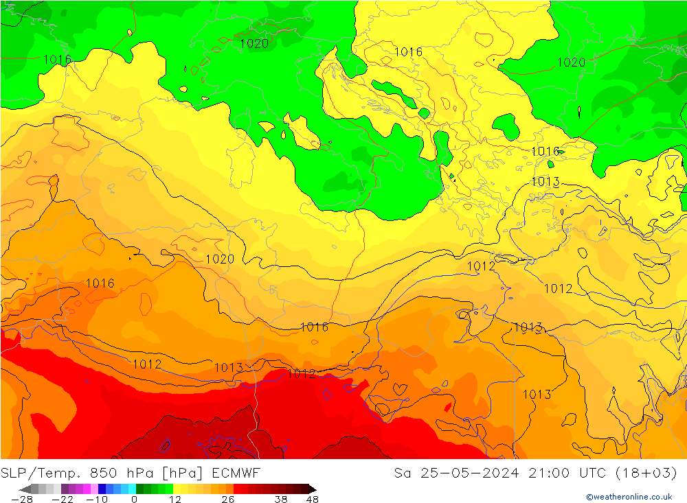 SLP/Temp. 850 hPa ECMWF Sa 25.05.2024 21 UTC