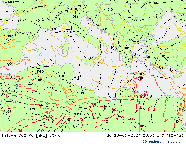 Theta-e 700hPa ECMWF  26.05.2024 06 UTC