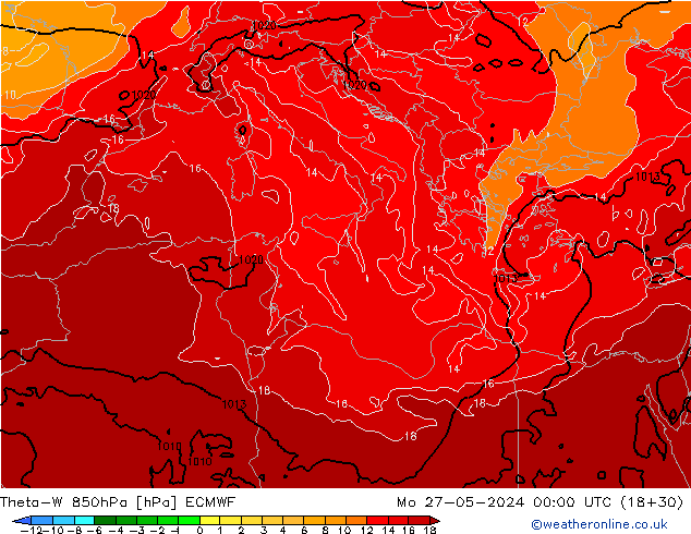 Theta-W 850гПа ECMWF пн 27.05.2024 00 UTC