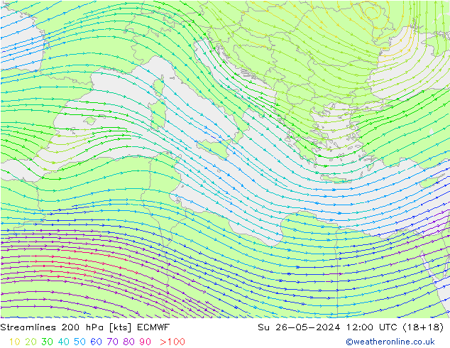 Línea de corriente 200 hPa ECMWF dom 26.05.2024 12 UTC