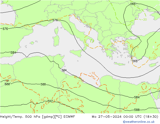 Z500/Rain (+SLP)/Z850 ECMWF lun 27.05.2024 00 UTC