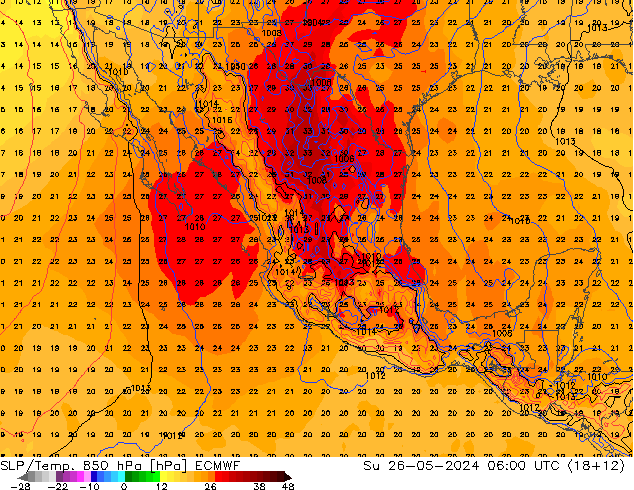 SLP/Temp. 850 hPa ECMWF Su 26.05.2024 06 UTC