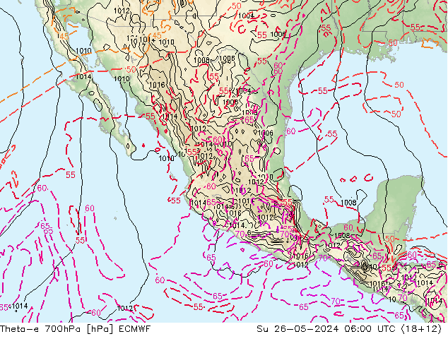 Theta-e 700hPa ECMWF Ne 26.05.2024 06 UTC