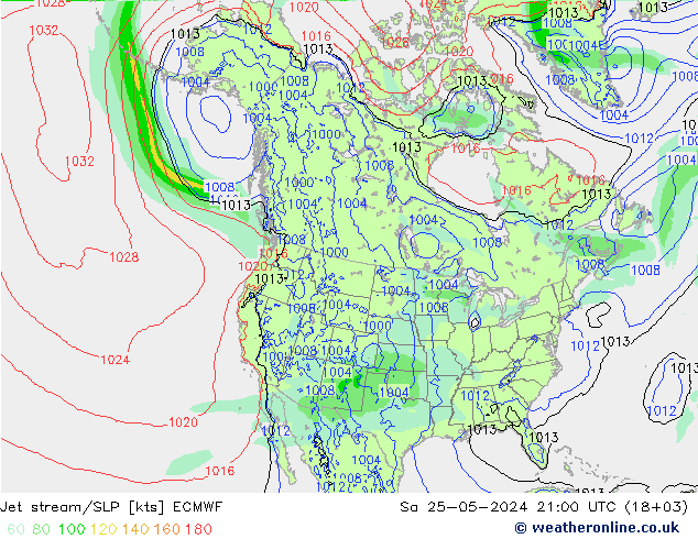 Prąd strumieniowy ECMWF so. 25.05.2024 21 UTC