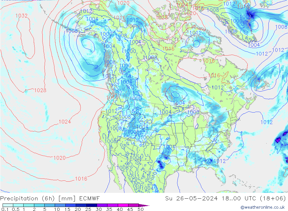 Z500/Rain (+SLP)/Z850 ECMWF Вс 26.05.2024 00 UTC