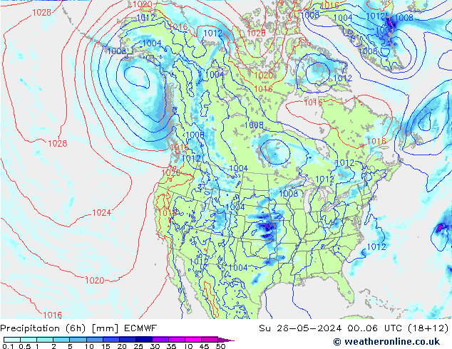 Z500/Rain (+SLP)/Z850 ECMWF So 26.05.2024 06 UTC