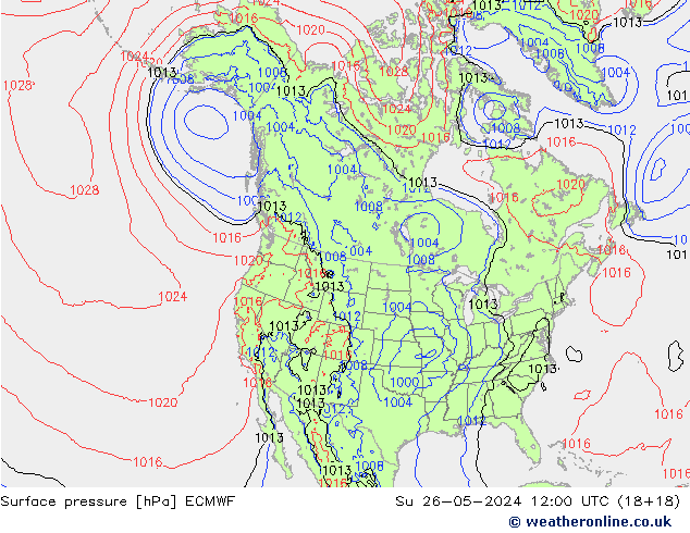 Atmosférický tlak ECMWF Ne 26.05.2024 12 UTC