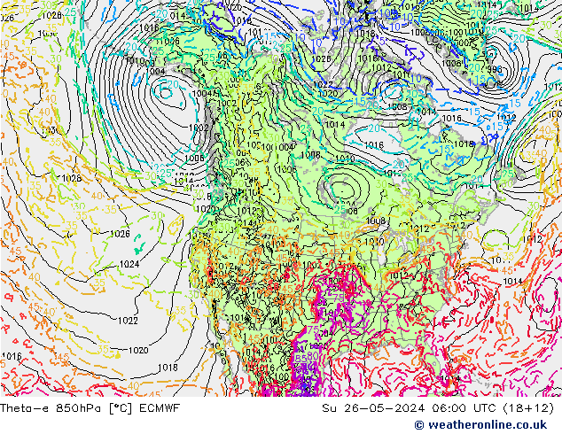 Theta-e 850hPa ECMWF  26.05.2024 06 UTC