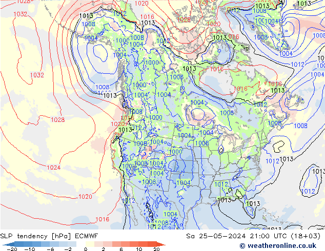 Tendencia de presión ECMWF sáb 25.05.2024 21 UTC