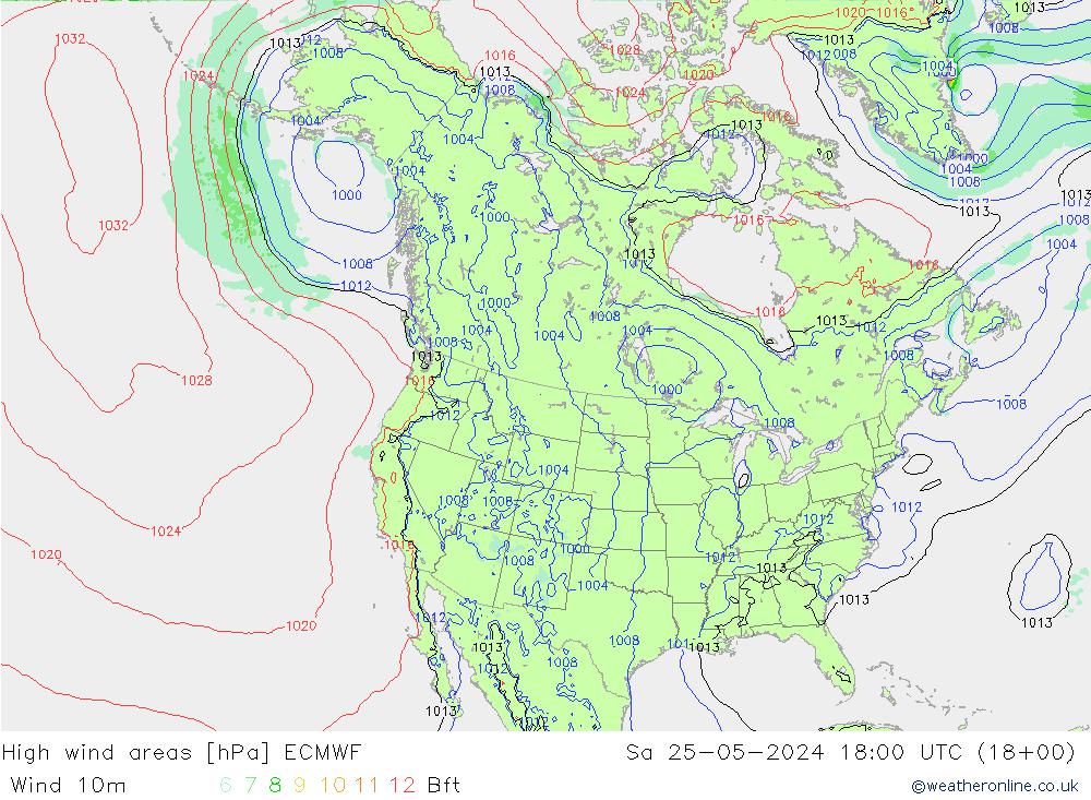 High wind areas ECMWF сб 25.05.2024 18 UTC