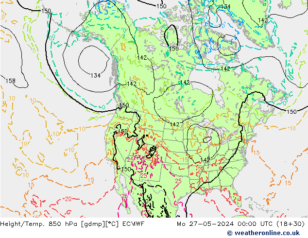 Z500/Rain (+SLP)/Z850 ECMWF Po 27.05.2024 00 UTC