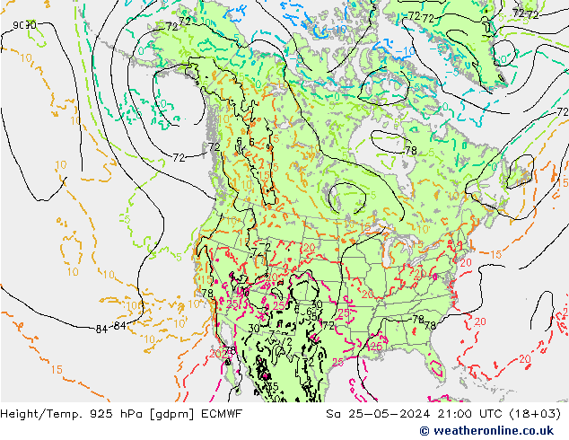 Height/Temp. 925 hPa ECMWF Sa 25.05.2024 21 UTC