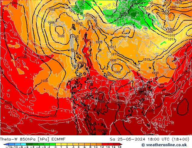 Theta-W 850hPa ECMWF sáb 25.05.2024 18 UTC