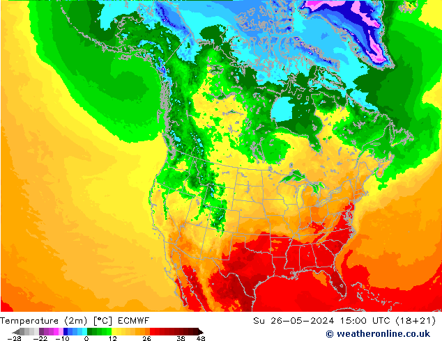 Temperature (2m) ECMWF Su 26.05.2024 15 UTC