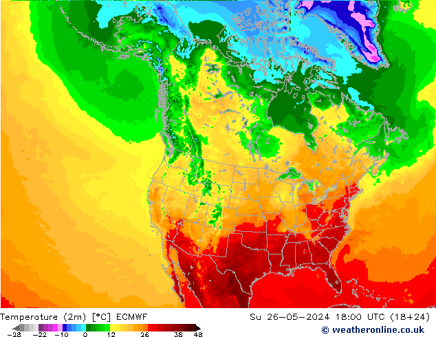 Temperatura (2m) ECMWF dom 26.05.2024 18 UTC